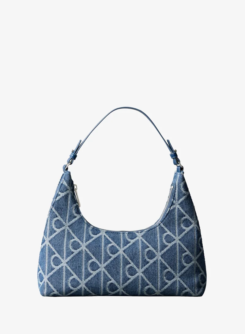 CALVIN KLEIN Denim Allover Emblem Logo Shoulder Bag